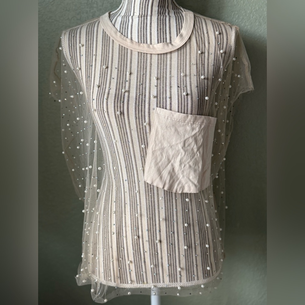 Pearl&Rhinestone Pocket T